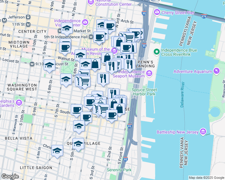 map of restaurants, bars, coffee shops, grocery stores, and more near 230 Locust Street in Philadelphia