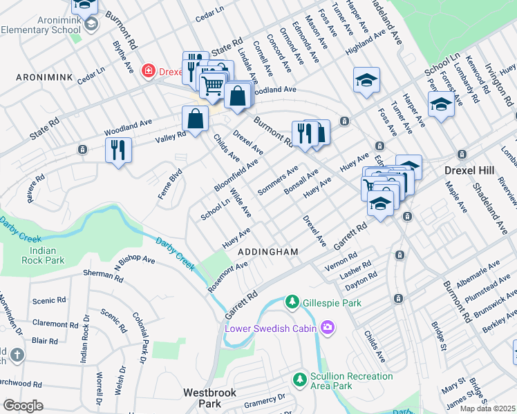 map of restaurants, bars, coffee shops, grocery stores, and more near 518 Childs Avenue in Drexel Hill