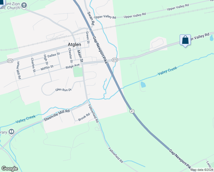 map of restaurants, bars, coffee shops, grocery stores, and more near 120 Newport Circle in Atglen