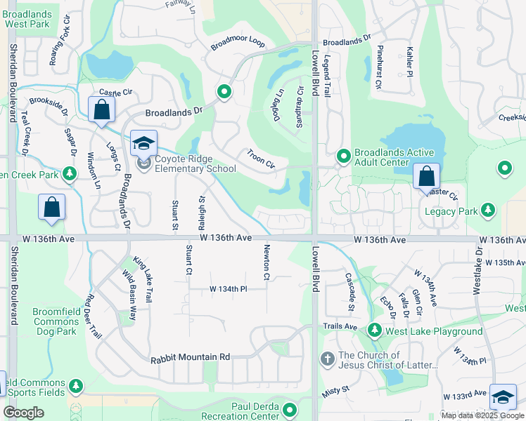 map of restaurants, bars, coffee shops, grocery stores, and more near 13755 Troon Court in Broomfield