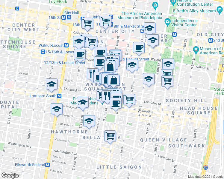 map of restaurants, bars, coffee shops, grocery stores, and more near 922 Clinton Street in Philadelphia