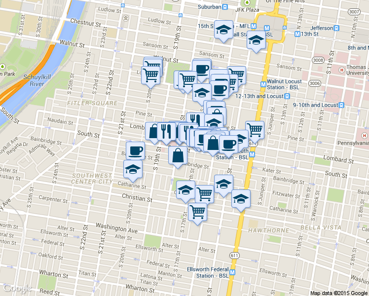 map of restaurants, bars, coffee shops, grocery stores, and more near in Philadelphia