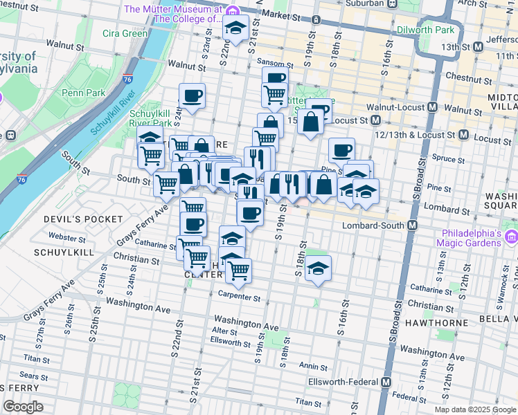 map of restaurants, bars, coffee shops, grocery stores, and more near 212 Brown Street in Philadelphia