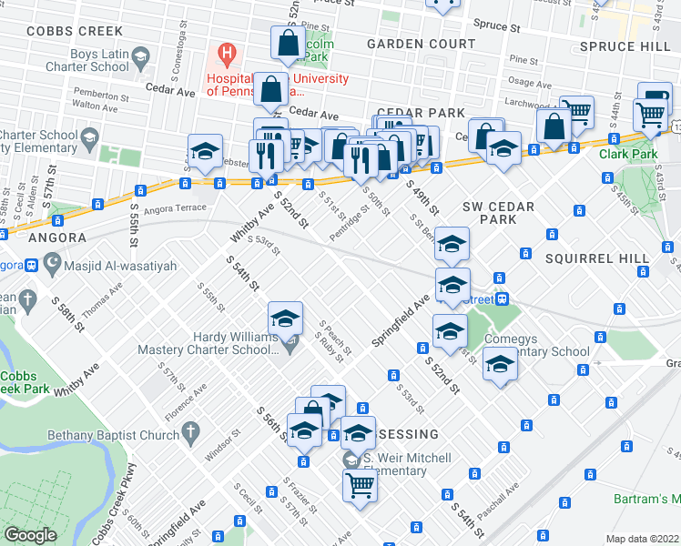 map of restaurants, bars, coffee shops, grocery stores, and more near in Philadelphia