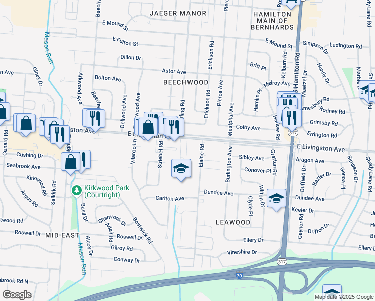 map of restaurants, bars, coffee shops, grocery stores, and more near 69 Livingston Court in Columbus