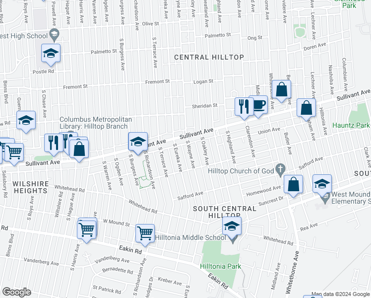 map of restaurants, bars, coffee shops, grocery stores, and more near in Columbus