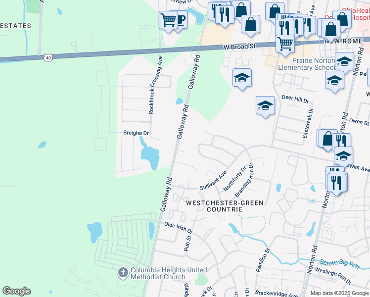 map of restaurants, bars, coffee shops, grocery stores, and more near 5788 Ivy Green Court in Galloway