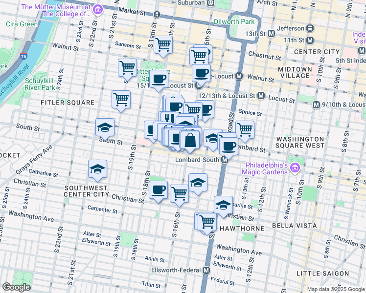 map of restaurants, bars, coffee shops, grocery stores, and more near 1611 Rodman Street in Philadelphia