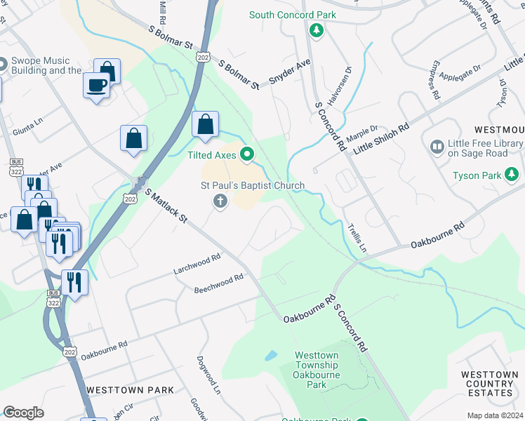 map of restaurants, bars, coffee shops, grocery stores, and more near 573 Coventry Lane in West Chester