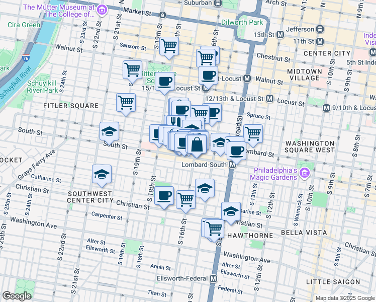 map of restaurants, bars, coffee shops, grocery stores, and more near 1617 Rodman Street in Philadelphia