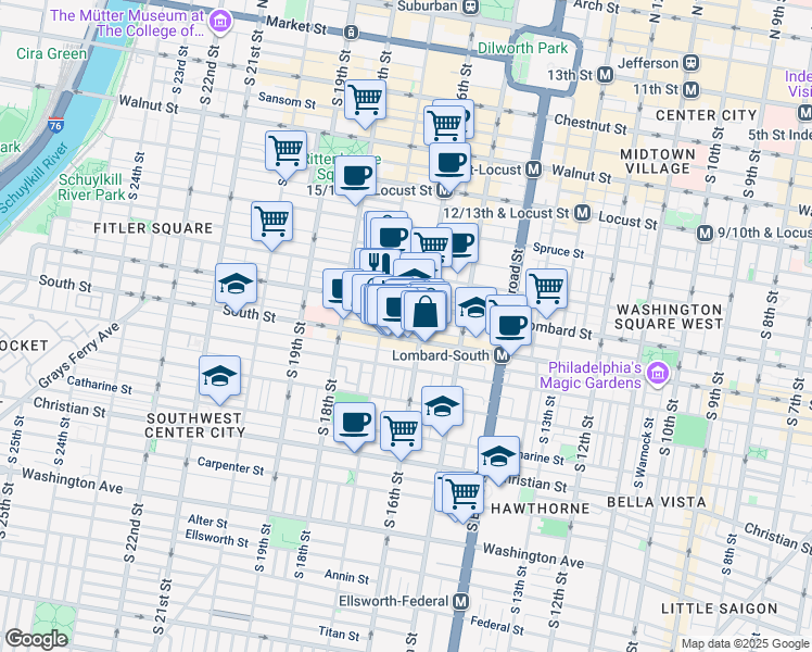 map of restaurants, bars, coffee shops, grocery stores, and more near 1617 Rodman Street in Philadelphia
