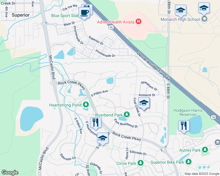 map of restaurants, bars, coffee shops, grocery stores, and more near 1095 South Pitkin Avenue in Superior