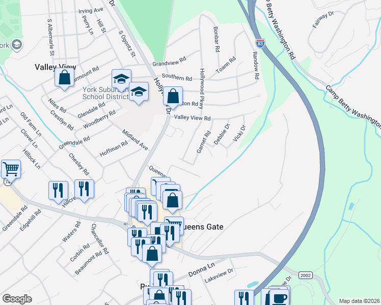 map of restaurants, bars, coffee shops, grocery stores, and more near 2010 Garnet Road in York