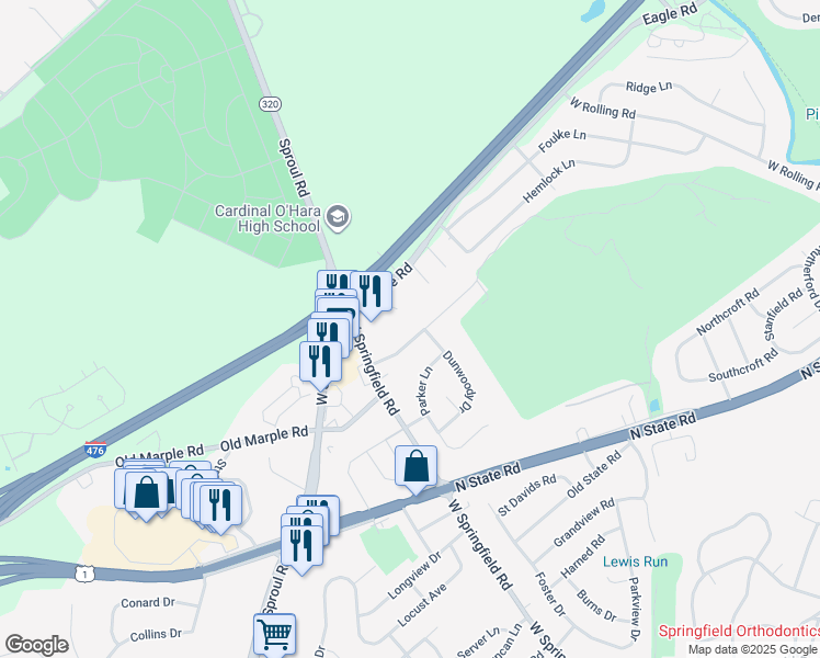map of restaurants, bars, coffee shops, grocery stores, and more near 816 Coppock Lane in Springfield