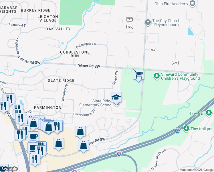 map of restaurants, bars, coffee shops, grocery stores, and more near 8187 Shale Valley Drive in Reynoldsburg