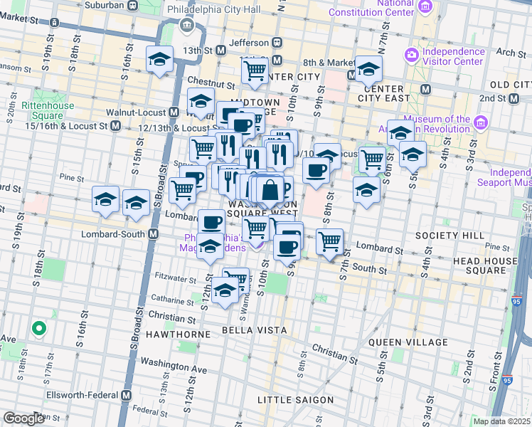 map of restaurants, bars, coffee shops, grocery stores, and more near in Philadelphia