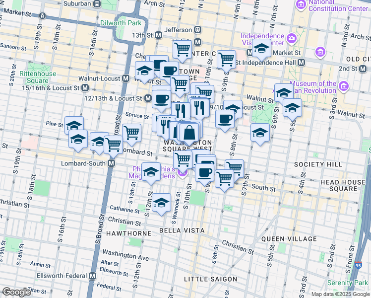 map of restaurants, bars, coffee shops, grocery stores, and more near in Philadelphia
