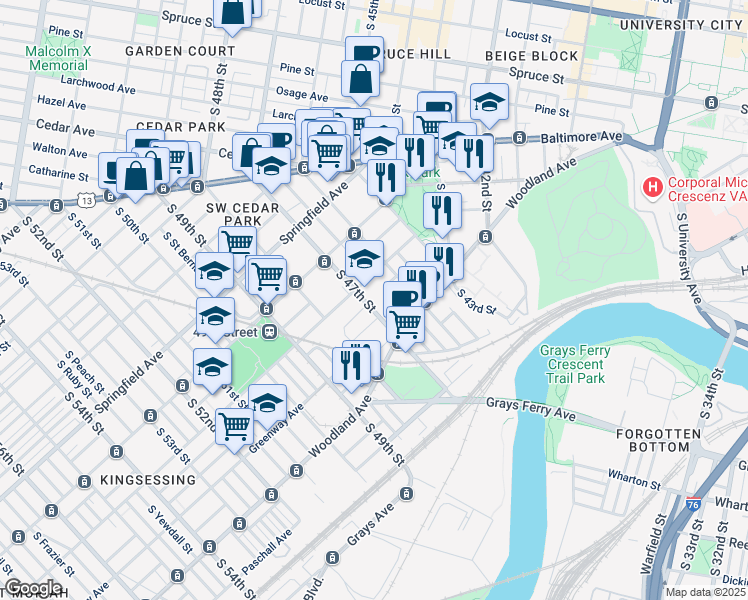 map of restaurants, bars, coffee shops, grocery stores, and more near 1210 South Markoe Street in Philadelphia