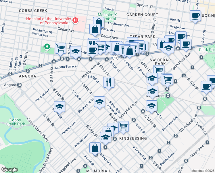 map of restaurants, bars, coffee shops, grocery stores, and more near 1008 South 48th Street in Philadelphia