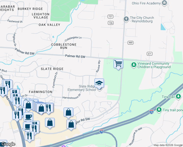 map of restaurants, bars, coffee shops, grocery stores, and more near 8187 Shale Valley Drive in Reynoldsburg