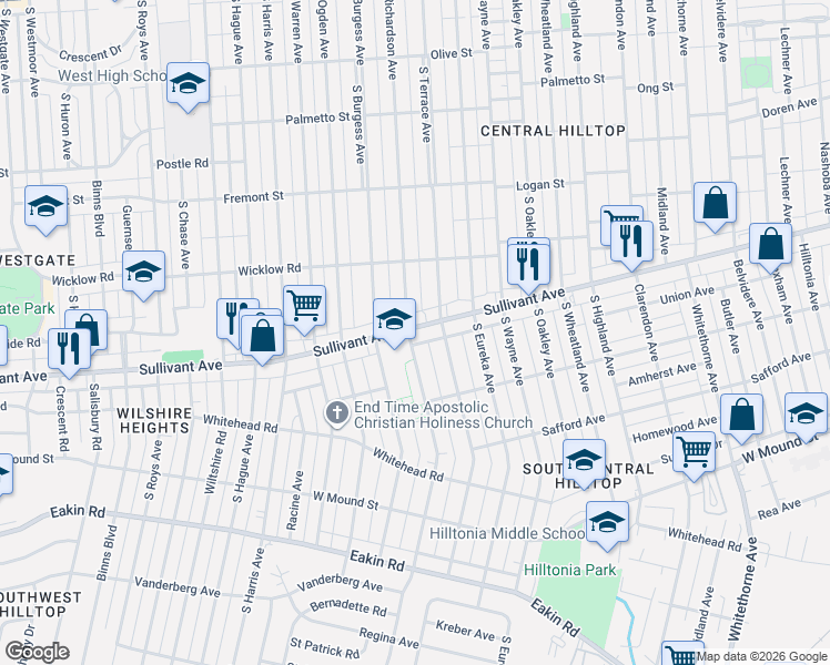 map of restaurants, bars, coffee shops, grocery stores, and more near in Columbus