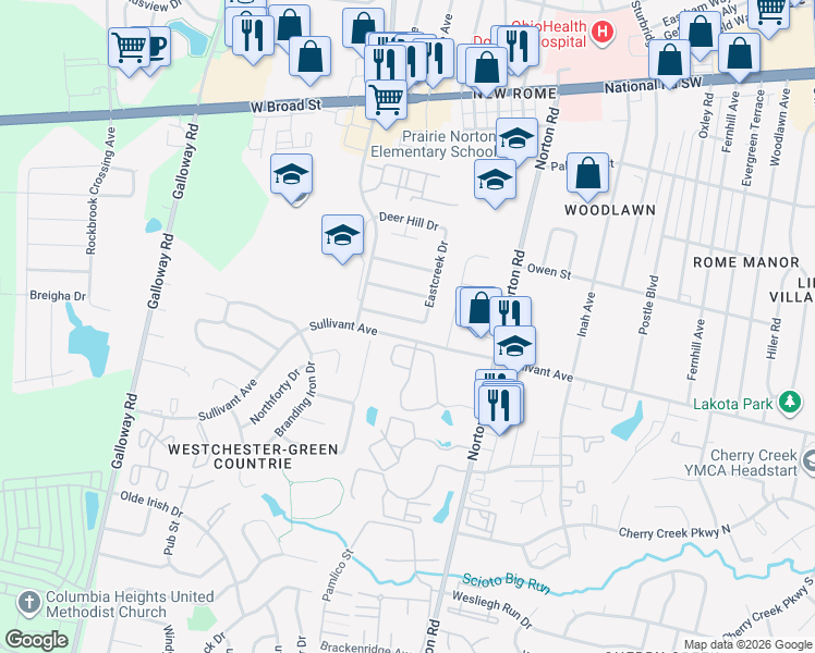 map of restaurants, bars, coffee shops, grocery stores, and more near 5569 High Arbor Drive in Galloway