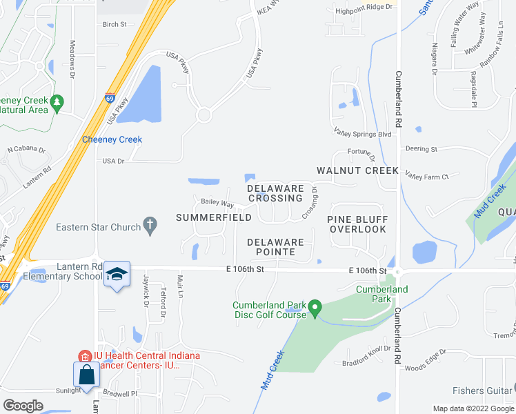 map of restaurants, bars, coffee shops, grocery stores, and more near 10800 Washington Bay Drive in Fishers
