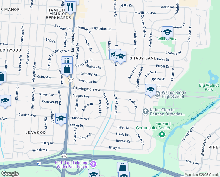 map of restaurants, bars, coffee shops, grocery stores, and more near 4618 East Livingston Avenue in Columbus