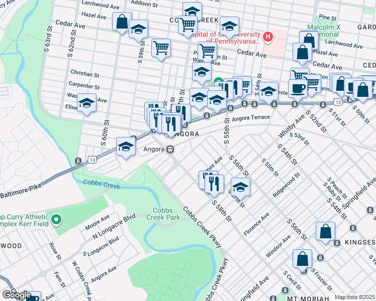 map of restaurants, bars, coffee shops, grocery stores, and more near 5707 Hoffman Avenue in Philadelphia