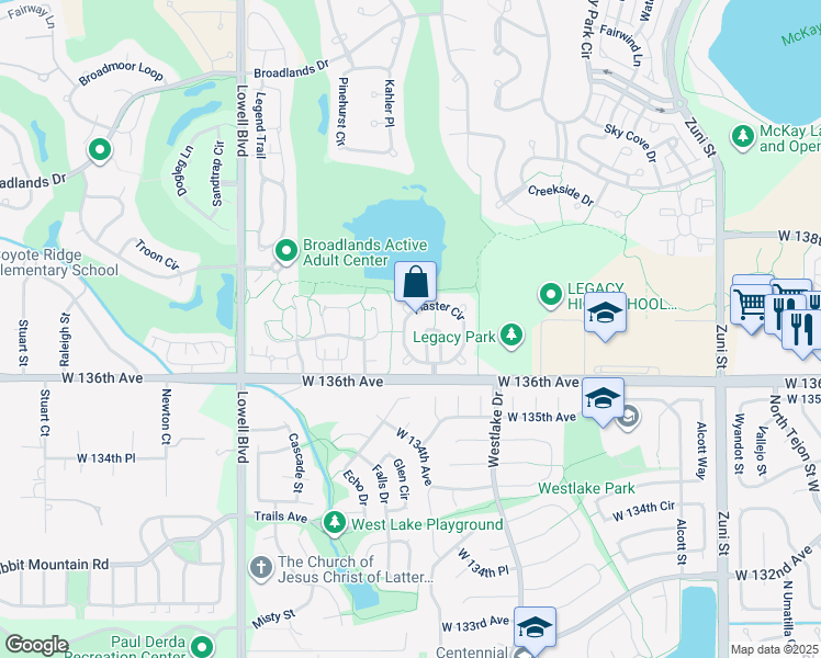 map of restaurants, bars, coffee shops, grocery stores, and more near 13678 Plaster Circle in Broomfield
