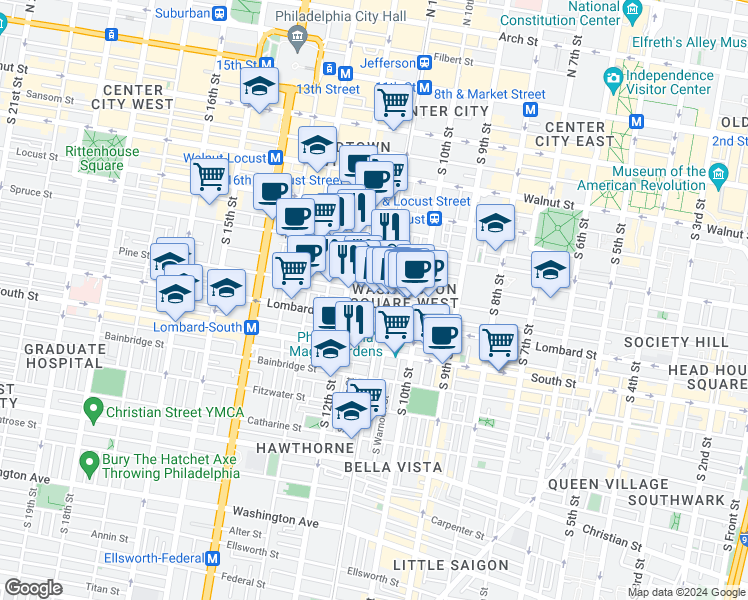map of restaurants, bars, coffee shops, grocery stores, and more near in Philadelphia