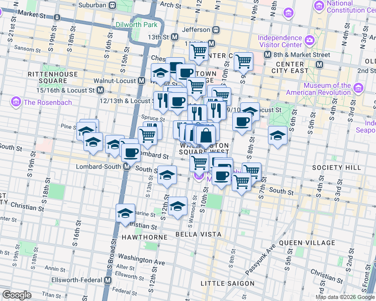 map of restaurants, bars, coffee shops, grocery stores, and more near in Philadelphia