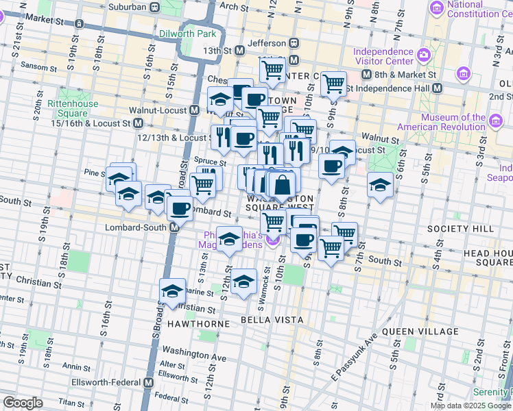 map of restaurants, bars, coffee shops, grocery stores, and more near in Philadelphia