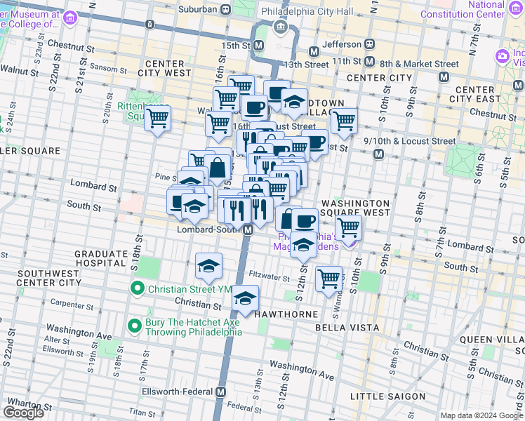 map of restaurants, bars, coffee shops, grocery stores, and more near in Philadelphia