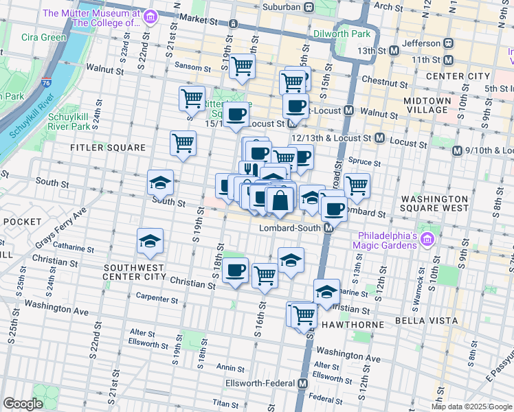 map of restaurants, bars, coffee shops, grocery stores, and more near in Philadelphia