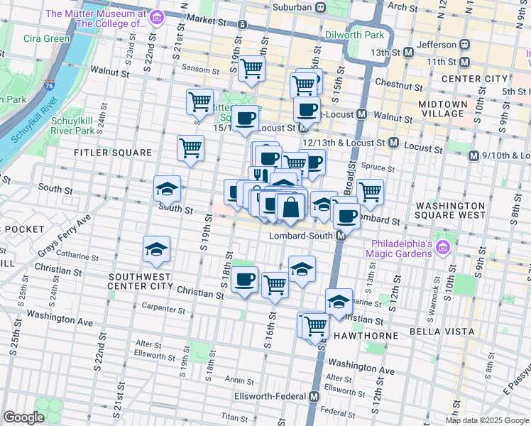 map of restaurants, bars, coffee shops, grocery stores, and more near in Philadelphia