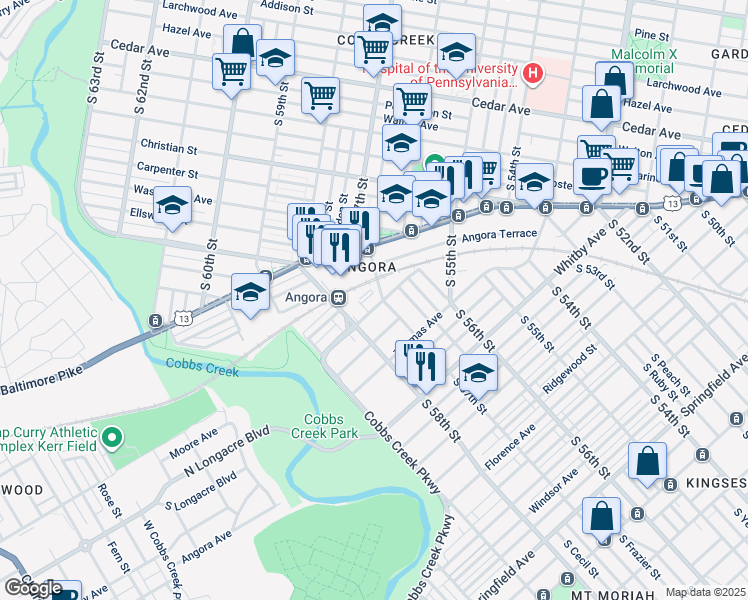 map of restaurants, bars, coffee shops, grocery stores, and more near 5707 Hoffman Avenue in Philadelphia
