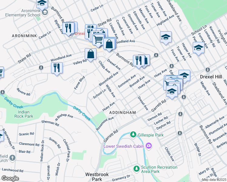 map of restaurants, bars, coffee shops, grocery stores, and more near 540 Childs Avenue in Drexel Hill