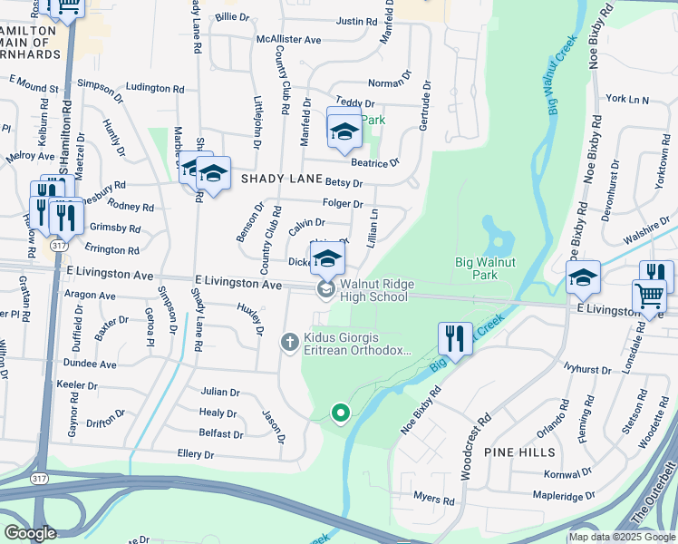 map of restaurants, bars, coffee shops, grocery stores, and more near 4902 Dickens Drive in Columbus