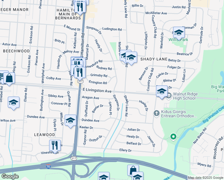 map of restaurants, bars, coffee shops, grocery stores, and more near 4566 East Livingston Avenue in Columbus