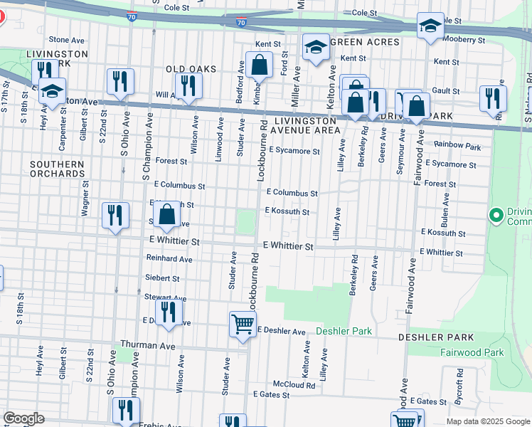 map of restaurants, bars, coffee shops, grocery stores, and more near 1024 Lockbourne Road in Columbus