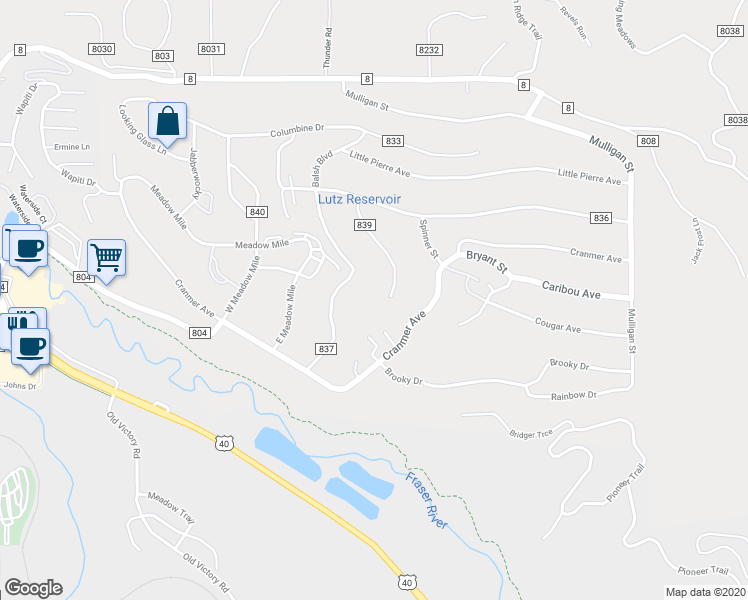 map of restaurants, bars, coffee shops, grocery stores, and more near 261 County Rd in Fraser