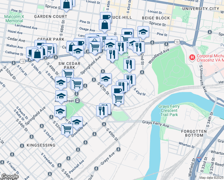 map of restaurants, bars, coffee shops, grocery stores, and more near 1218 South Markoe Street in Philadelphia