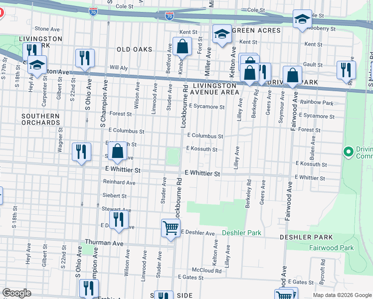map of restaurants, bars, coffee shops, grocery stores, and more near 1024 Lockbourne Road in Columbus