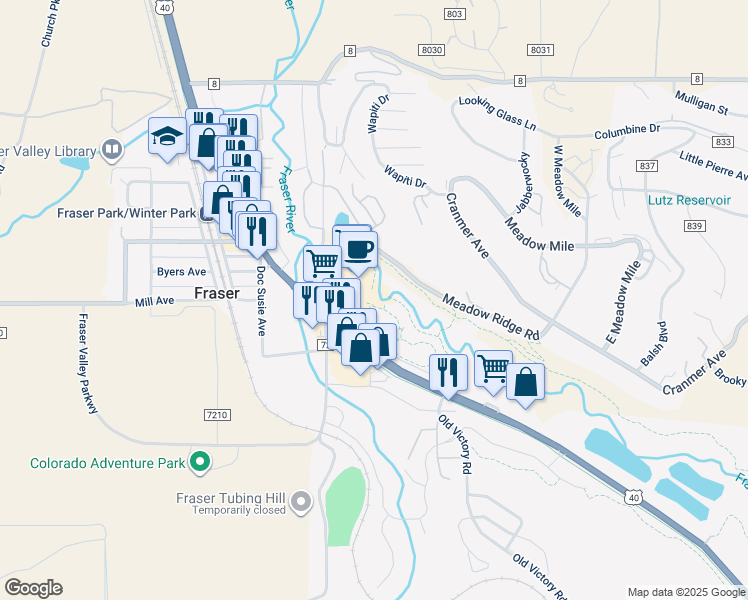 map of restaurants, bars, coffee shops, grocery stores, and more near 45 Meadow Ridge Rd in Winter Park