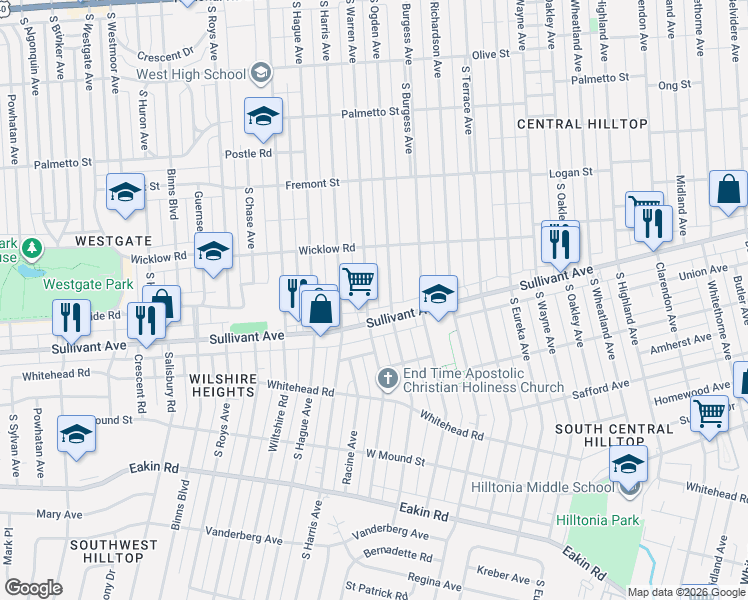 map of restaurants, bars, coffee shops, grocery stores, and more near 487 South Ogden Avenue in Columbus