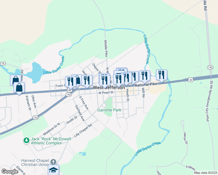 map of restaurants, bars, coffee shops, grocery stores, and more near in West Jefferson