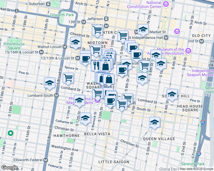 map of restaurants, bars, coffee shops, grocery stores, and more near in Philadelphia