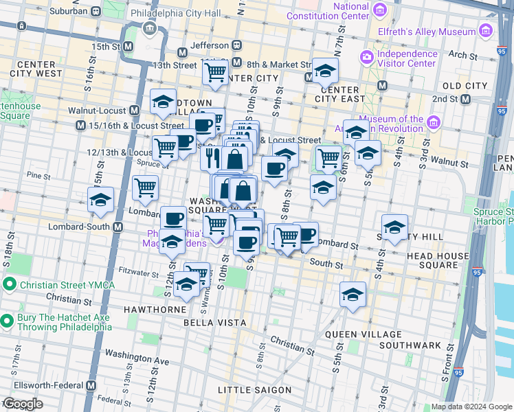 map of restaurants, bars, coffee shops, grocery stores, and more near 901 North Penn Street in Philadelphia