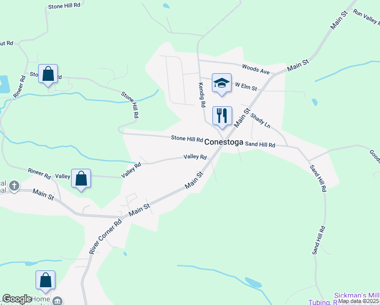 map of restaurants, bars, coffee shops, grocery stores, and more near 25 Valley Road in Conestoga